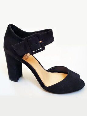 Vince Camuto Shelbin3 Black Suede Leather Ankle Strap Heels Size 7.5